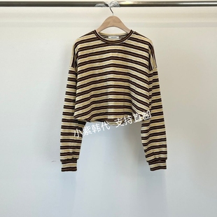 韩国东大门代购ANOTHER AVENUE 26春新款时尚圆领条纹长袖T恤女