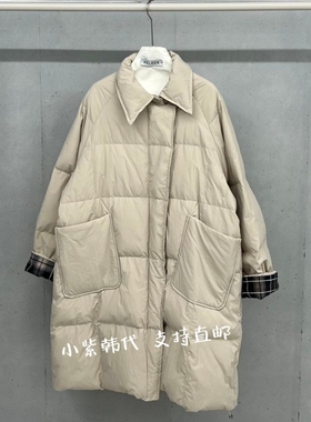 韩国东大门代购HELDER-P 25冬女装新款系扣翻领长款鸭绒服外套女