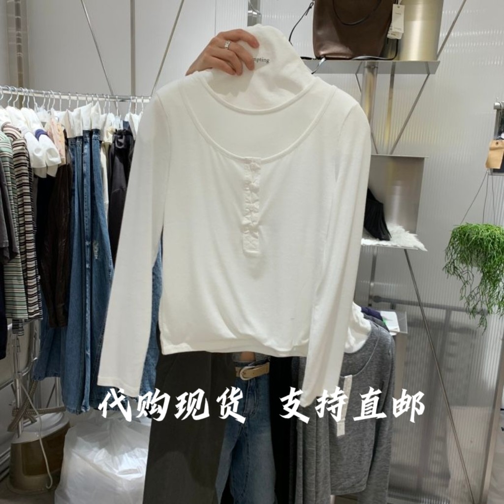 TEMPTING韩国正品东大门26秋新款时尚百搭圆领长袖假两件T恤女图片