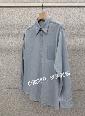 韩国东大门代购AT THE BAGEL 2026春新款复古净版系扣牛仔衬衫女