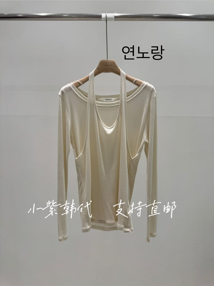 韩国东大门正品2025春季UNBOUND新款时尚挂脖修身显瘦长袖T恤女