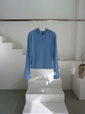 包邮韩国东大门代购OATMEAL 26春新款连帽纽扣修身显瘦长袖T恤女