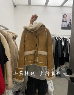 BREATHE韩国东大门代购2025秋冬新款时尚百搭连帽加绒短款大衣女