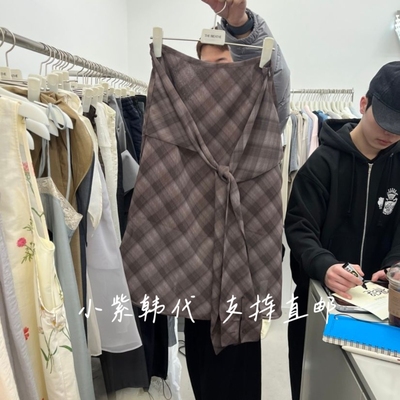 BREATHE韩国东大门代购2026春季女装新款格纹系带休闲裙裤女