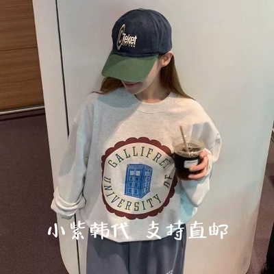 MEAN韩国东大门代购2026春女装新款时尚百搭圆领字母印花卫衣女