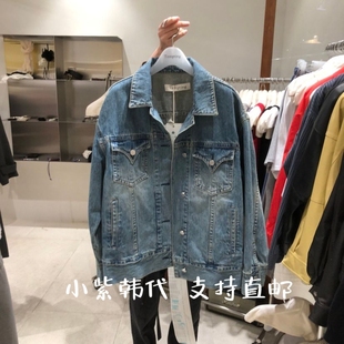 TEMPTING韩国东大门代购2026春季女装新款系扣翻领口袋牛仔外套女