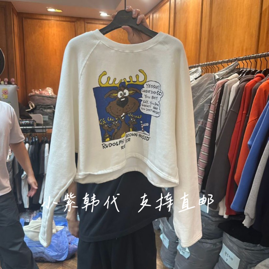 圆领卡通印花加绒卫衣休闲