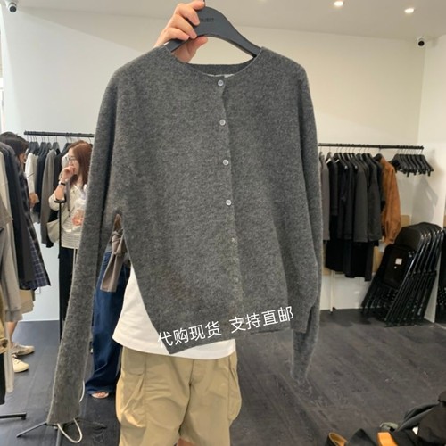 包邮OBJECT韩国正品东大门26秋新款时尚百搭纯色圆领系扣针织开衫