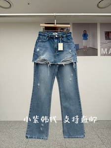 MADE韩国东大门代购 2026春女装新款时尚假两件破洞裙裤牛仔裤女