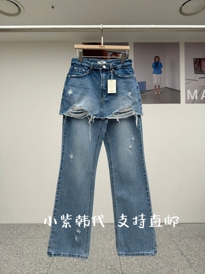 MADE韩国东大门代购 2026春女装新款时尚假两件破洞裙裤牛仔裤女