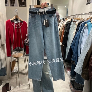 韩国东大门代购SSEMIENNE 26春新款时尚百搭磨白直筒牛仔裤女