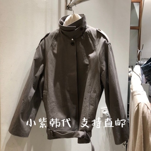 TEMPTING韩国东大门代购2026春女装新款纯色系扣立领长袖短外套女