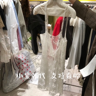 TEMPTING韩国东大门代购2026春女装新款纯色蕾丝透视吊带连衣裙