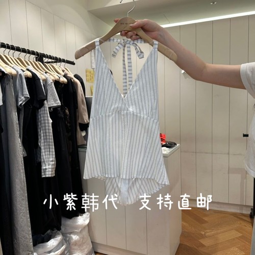 AR-C韩国东大门代购2026春夏女装新款系带条纹挂脖吊带背心女