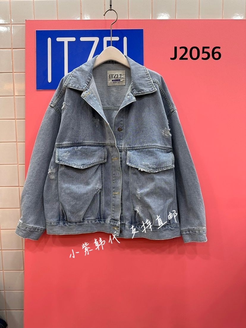 包邮ITZEL 韩国东大门代购26春新款时尚大口袋破洞宽松牛仔外套女