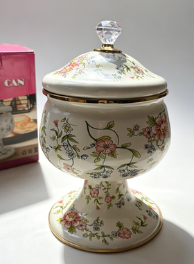 珐琅搪瓷欧式宫廷风餐具甜品高档带盖高级轻奢北欧高脚碗客厅装饰