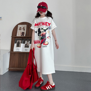 小资妞女童连衣裙2026新款春夏季洋气女孩米奇印花短袖t恤休闲裙
