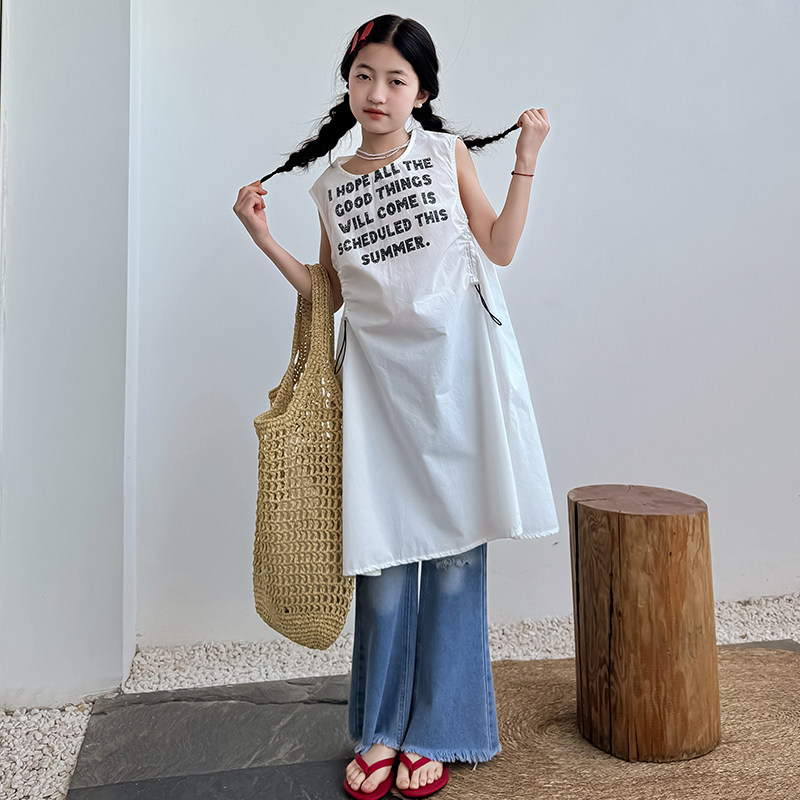 女童背心裙洋气夏装2025新款儿童无袖裙子韩版中大童休闲宽松夏裙