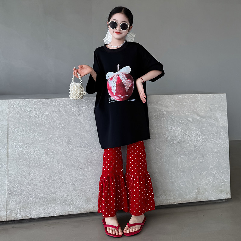 儿童裤子女2026新款夏装洋气女童马蹄裤韩版百搭波点休闲喇叭裤夏