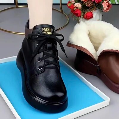 真皮羊毛马丁靴女厚底2025冬季新款皮毛一体雪地靴加绒保暖大棉鞋
