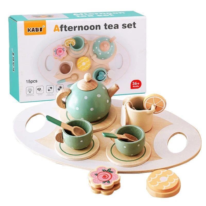 Wooden Afternoon Tea Set Toy Pretend Play Food Learning Role