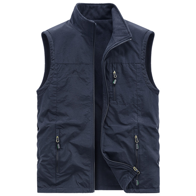 AUTUMN AND WINTER REVERSIBLE WEAR THICKENED FLEECE VEST MENS FISHING SHOULDER OUTDOOR QUICK-DRYING FLEECE HORSE CLIP STAND-UP COLLAR VEST