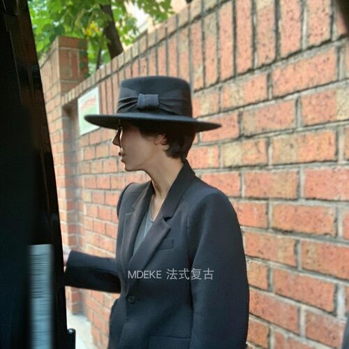 逛街帽子礼帽女羊毛呢法式平檐