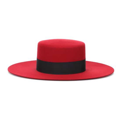 复古英伦风红色平顶礼帽