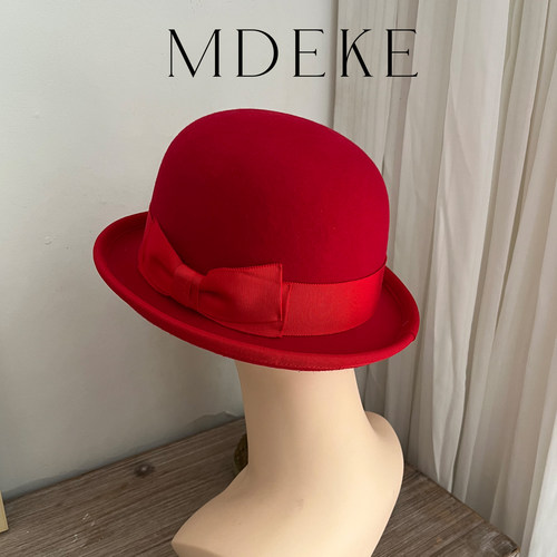 mdeke秋羊毛毡圆顶礼帽女老钱风