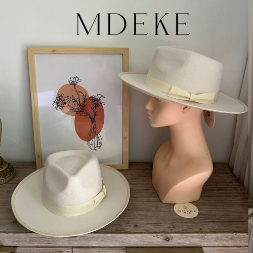 mdeke秋冬宽檐羊毛呢法式礼帽