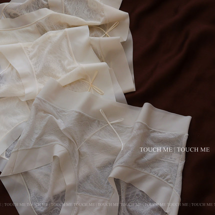 touchme法式妆花绸蕾丝提花内裤女透气桑蚕丝抑菌裆薄款中腰3条装