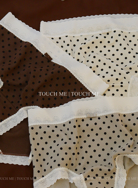 touchme法式复古蕾丝边圆点裸感内裤女透气纯棉抑菌裆舒适中腰3条