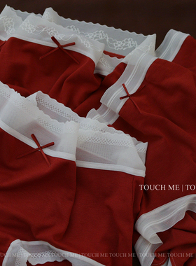 touchme法式蕾丝边复古红色内裤女纯棉抑菌裆本命年结婚中腰3条装