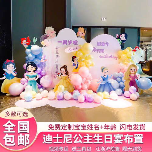 迪士尼公主主题宝宝宴生日宴周岁满月百天装饰场景布置背景墙kt板