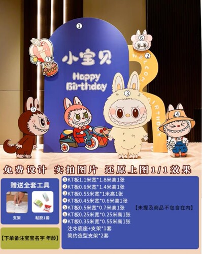拉布布主题生日布置装饰场景男女孩周岁百天满月百日宴背景墙kt板