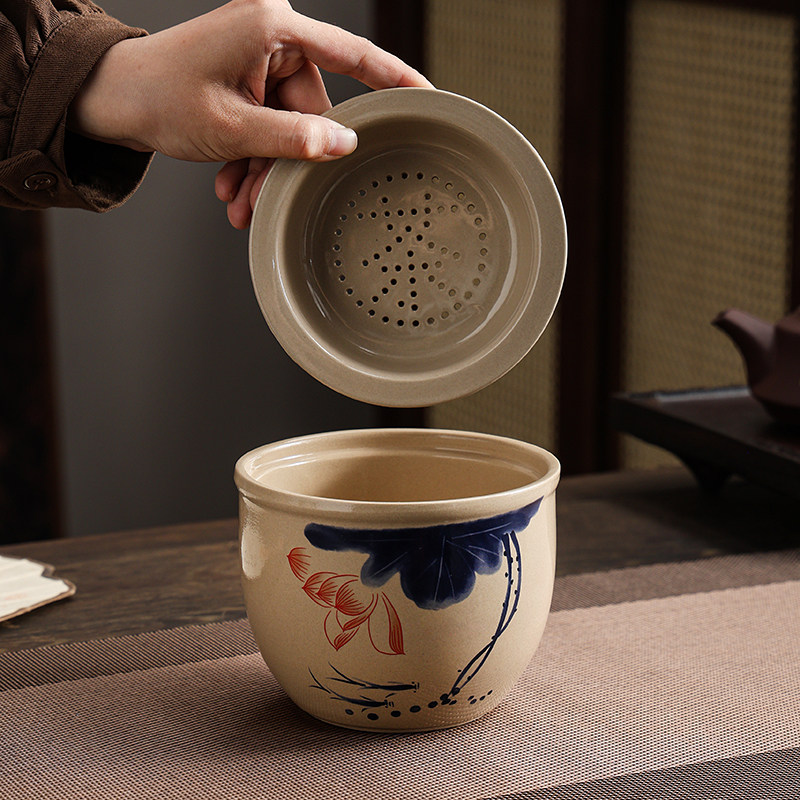 荷花茶洗大小号陶瓷茶渣缸烟灰缸