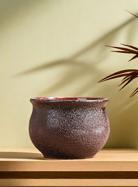 磨砂黑色多肉花盆陶瓷家用小绿植粗陶陶盆控根陶土盆清仓特价花盘