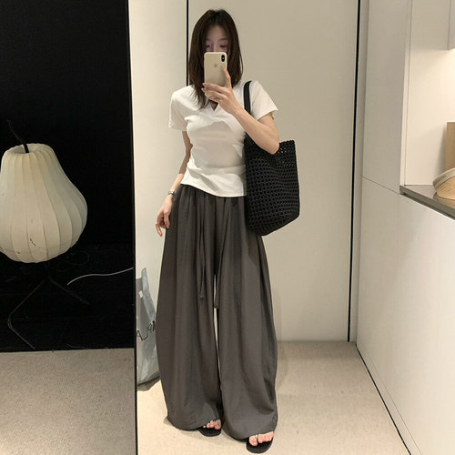 百搭宽松休闲裤松紧腰系带裤子