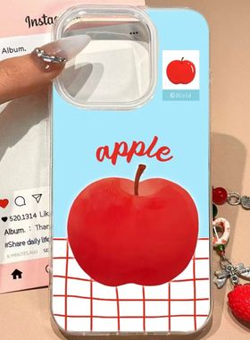 红色苹果简约苹果17promax手机壳华为mate60格子新款vivo清新甜甜圈oppo网红荣耀蝴蝶结防摔防滑小米保护套