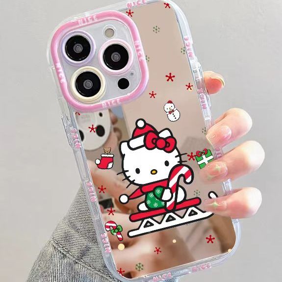 圣诞节适用于泡芙壳镜面iPhone15promaxHellokitty16plus可爱ins卡通13pro情侣手机壳14圣诞老人小众高级感12