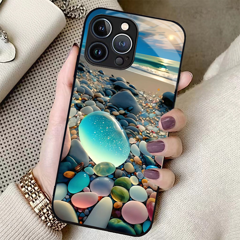 宝石海滩适用于苹果15蓝鲸华为mate60夏季荣耀80可爱小米13oppo手机壳vivoX90少女玻璃壳K50硅胶软壳情侣,3C数码配件,手机保护套/壳,淘宝优惠券,粉丝福利购,淘宝优惠卷