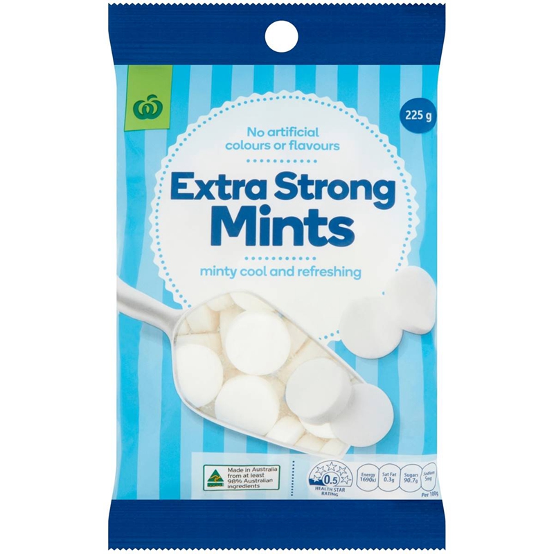 澳洲发货 Woolworths Extra Strong Mints 休闲零食薄荷糖 225g