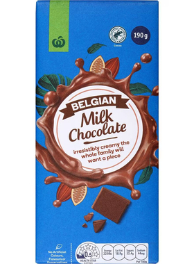 Woolworths Belgian Milk Chocolate Block 190g 巧克力 澳洲代购