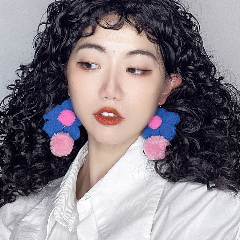 80斤少女原创 彩色花朵夸张设计耳环 时髦个性出游复古针织长耳夹,饰品/流行首饰/时尚饰品新,耳环,淘宝优惠券,粉丝福利购,淘宝优惠卷