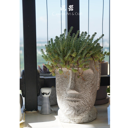 水泥花盆头像艺术家居摆件