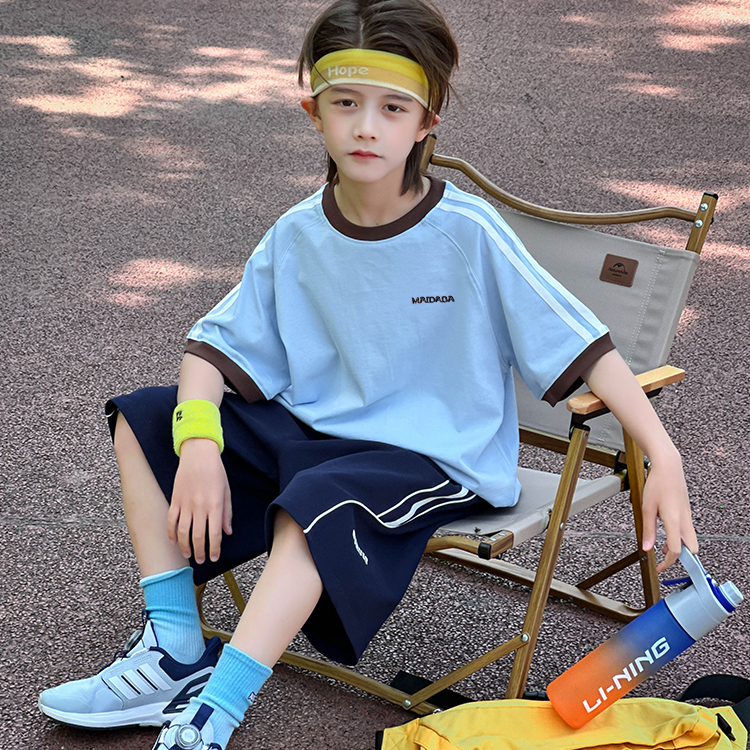努小唛儿童速干运动套装凉感吸湿男童2025新款短袖大童夏季骑行服