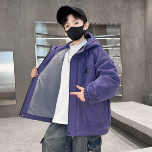 男童加绒外套2025秋冬新款羊羔毛二棉服男孩大儿童摇粒绒加厚冬季