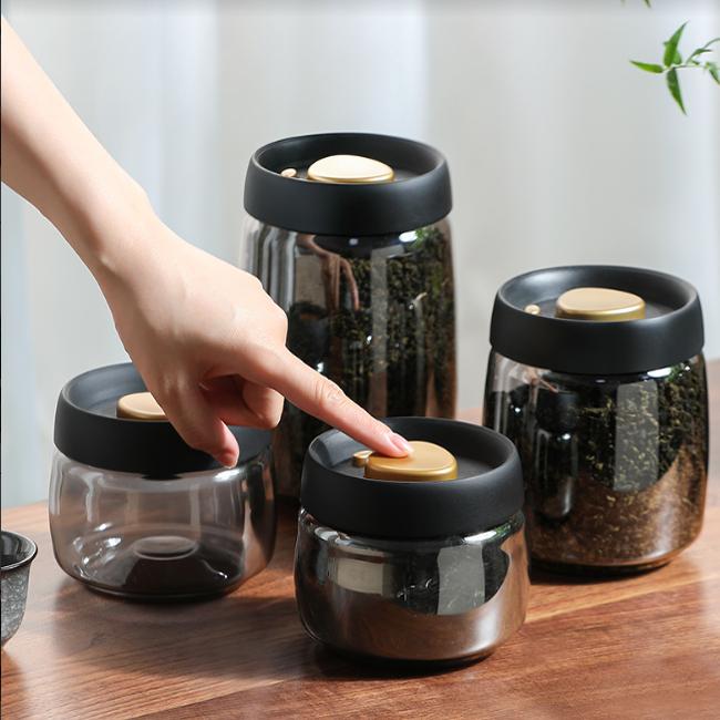 LISSA咖啡豆保存罐按压抽真空密封罐避光玻璃咖啡陈皮储存罐茶叶