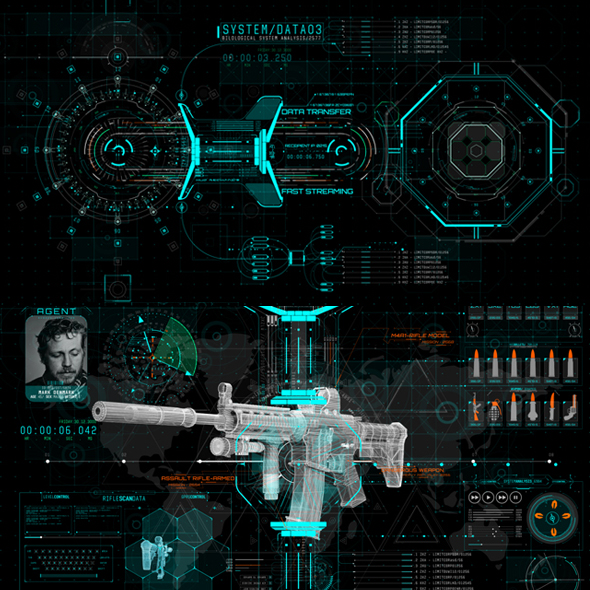 AE模版HUD高科技信息化动态UI元素包全息投影军事科技坦克枪