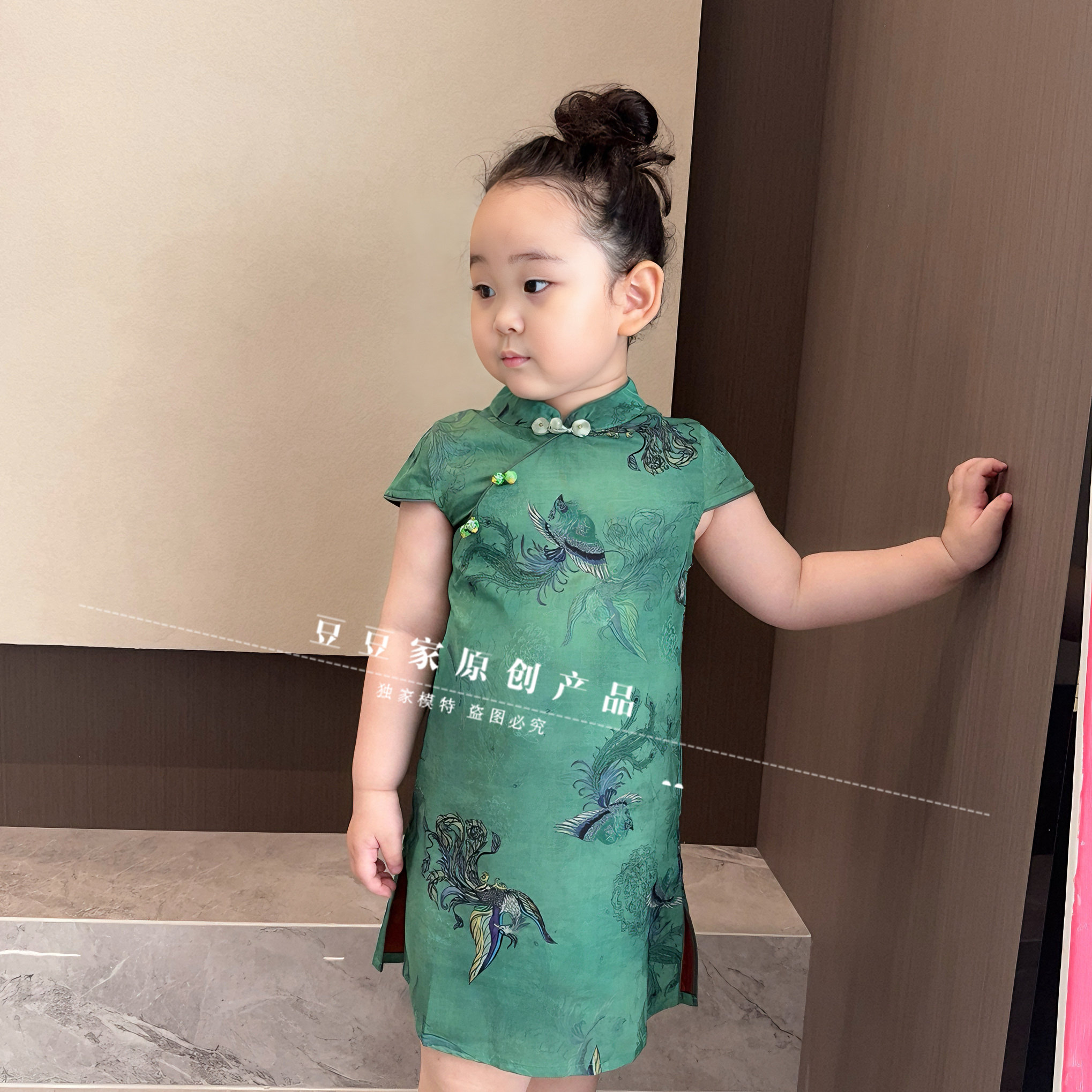 原创仿香云纱女童旗袍2026新款宝宝旗袍女宝宝古风凤凰旗袍连衣裙